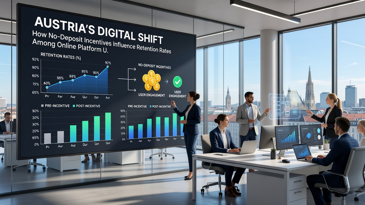 Analytics dashboard displaying retention rate graphs and user engagement statistics for Austrian online platforms